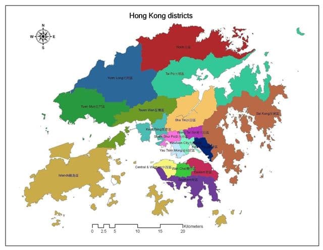 Karte der Stadtviertel von Hongkong